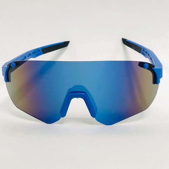 Men Sunglasses Blue Mirror Single One Piece Lens Oversize Wrap Around UV400 New - Picture 3 of 3